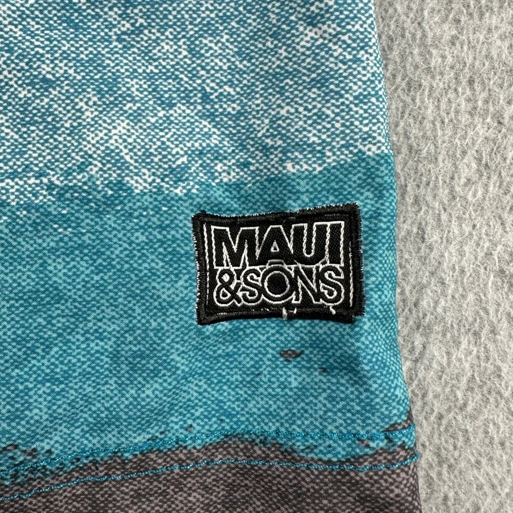Maui and Sons Board Shorts Mens 34 Blue Black Shark 4 Way Stretch Striped Surf